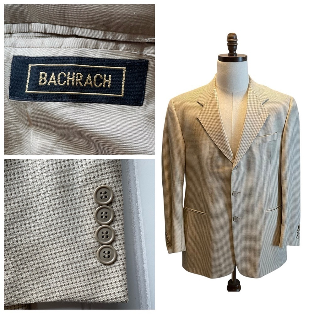 Bachrach Suit Blazer Jacket Sport Coat Beige Taupe Size 42R Wool Check office